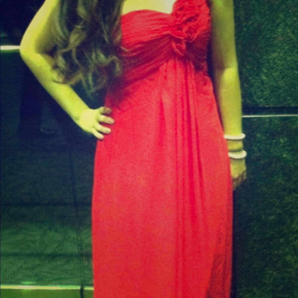 Long, red, one shoulder dress